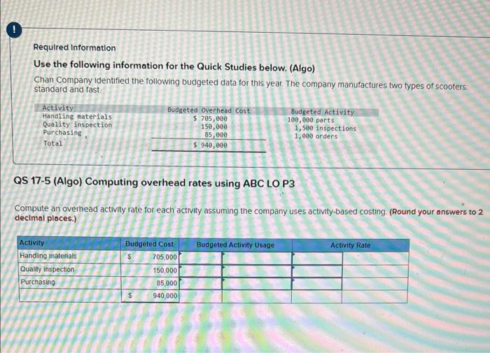  ! Required Information Use the following information for the Quick Studies