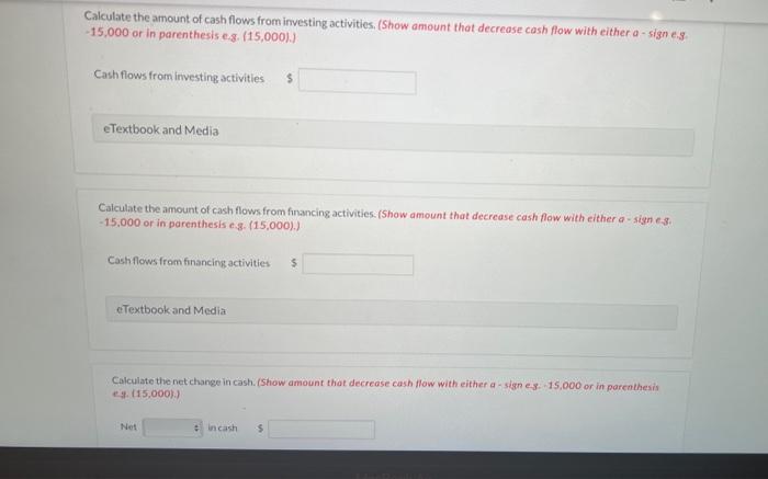 indirect method). Calculate the amount of cash flows from operating activities. (Show