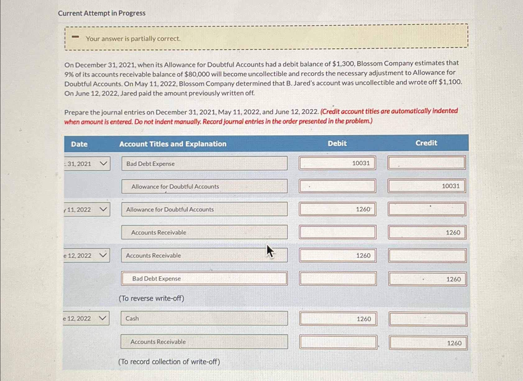  Current Attempt in Progress Your answer is partially correct. On December