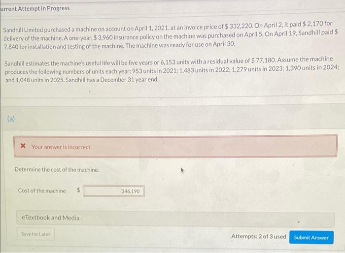  urrent Attempt in Progress Sandhill Limited purchased a machine on account