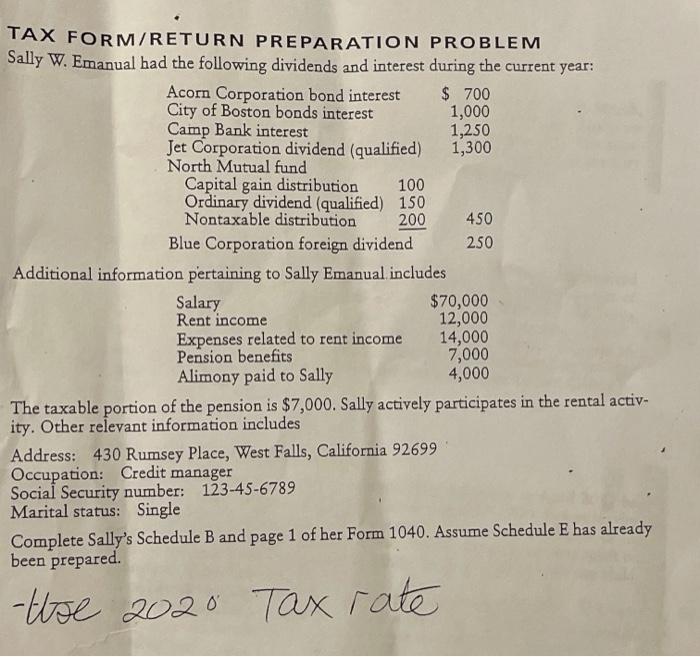 Please show step by step calculation with explanation. Form 1040 (year 2020)