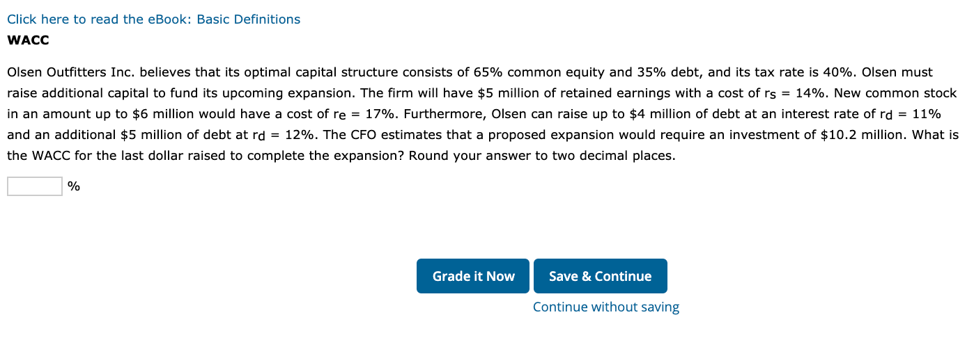  Click here to read the eBook: Basic Definitions WACC Olsen Outfitters