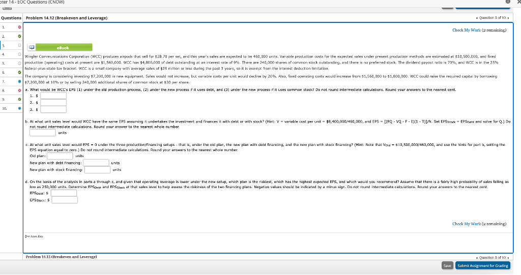  ter 14 - EOC Questions (CNOW) Questions Problem 14.12 (Breakeven and