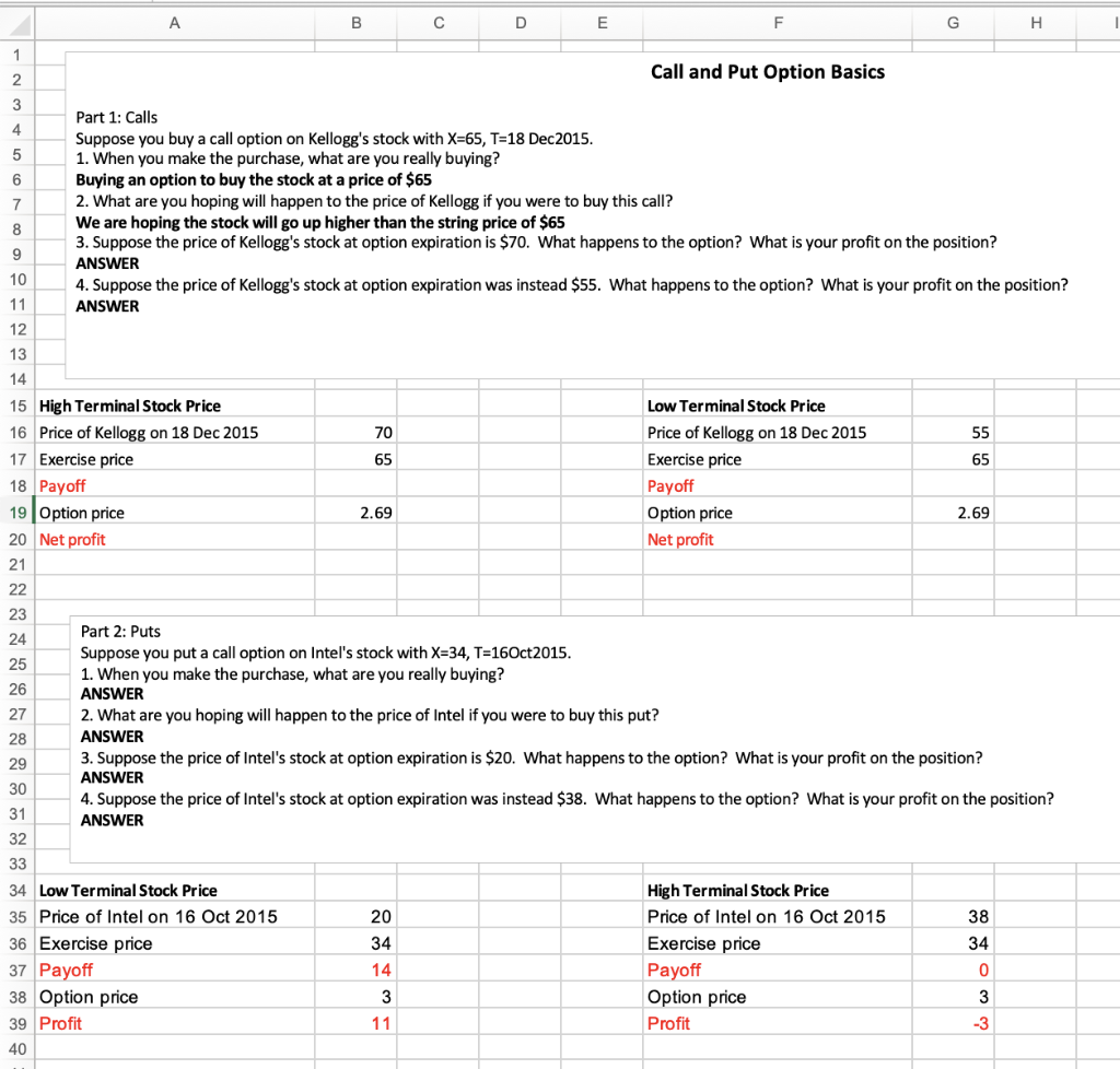 Please answer the questions and fill out the excel units in red
