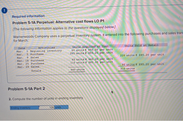 units @ $50.20 per unit 205 units @ $55.20 per unit 220