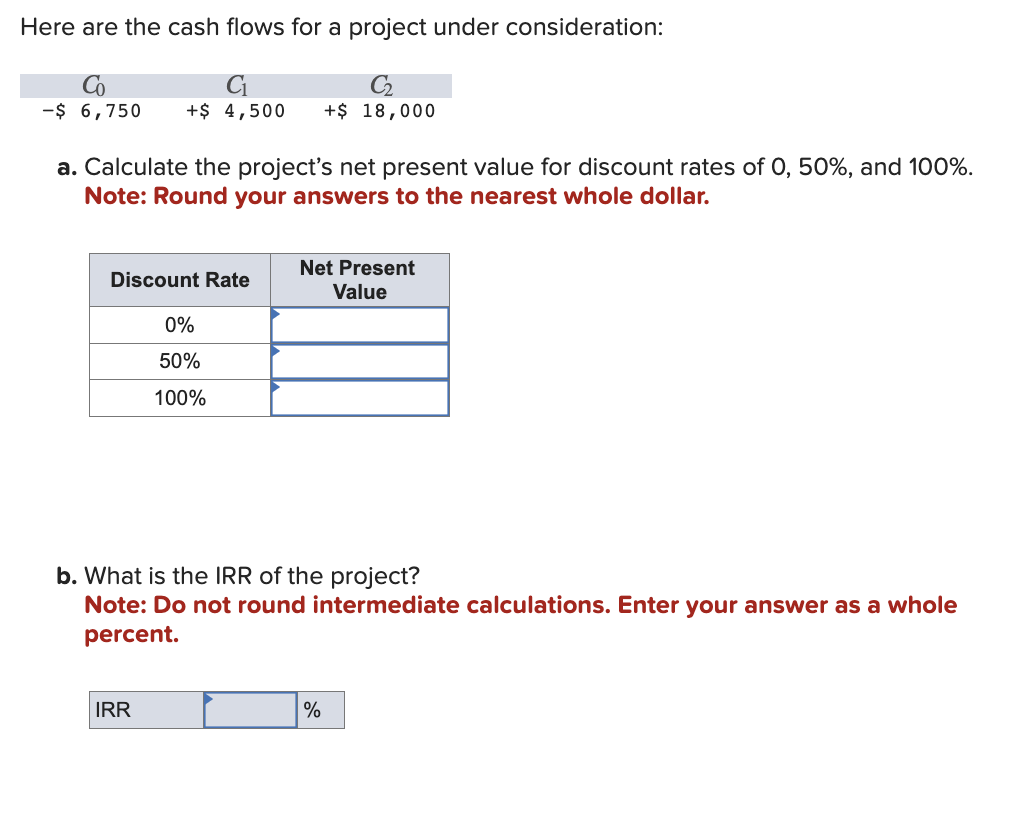 Here are the cash flows for a project under consideration: a.