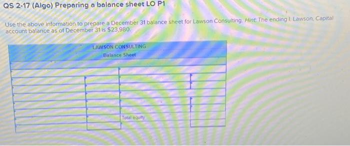 (Algo) [The following information applies to the questions displayed below] Lawson Consulting: