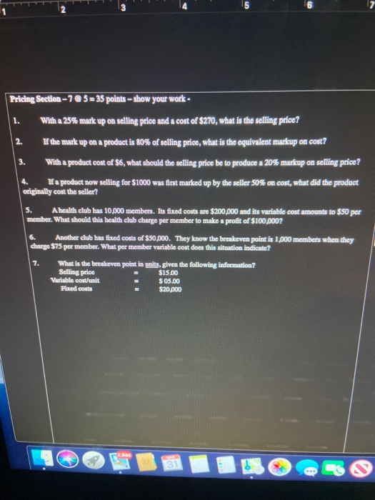 Pricing section Quiz Pricing Section - 7 5 = 35 points -