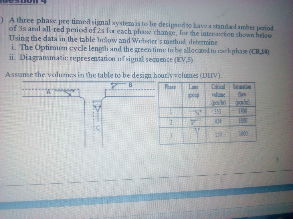  -) A three-phase pre-timed signal system is to be designed to