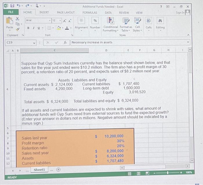 A FILE Paste Clipboard C19 A B Additional Funds Needed - Excel