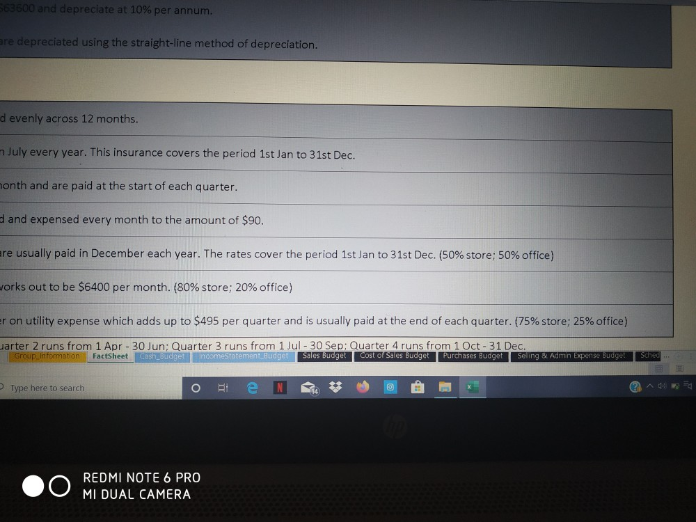 Sales Budget Cost of Sales loget Purchases Budget Selling & Admin Expense