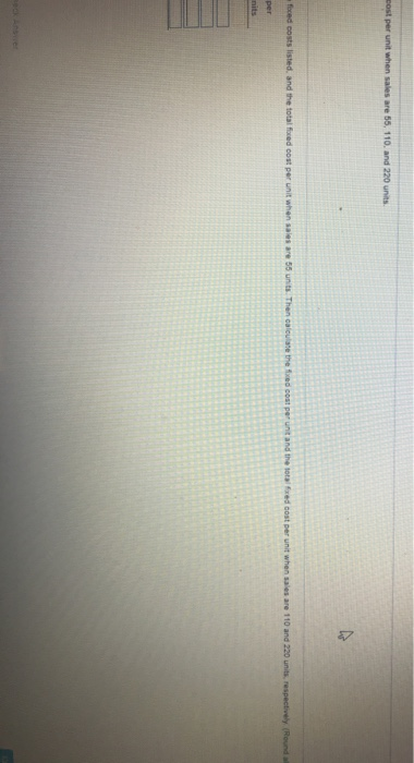 per unit when sales are 55, 110 and 220 units. Store rent