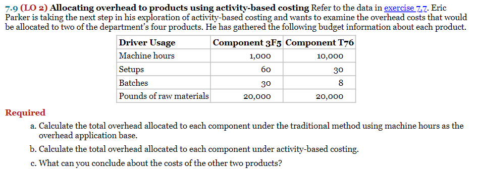  7.9 ( LO 2) Allocating overhead to products using activity-based costing
