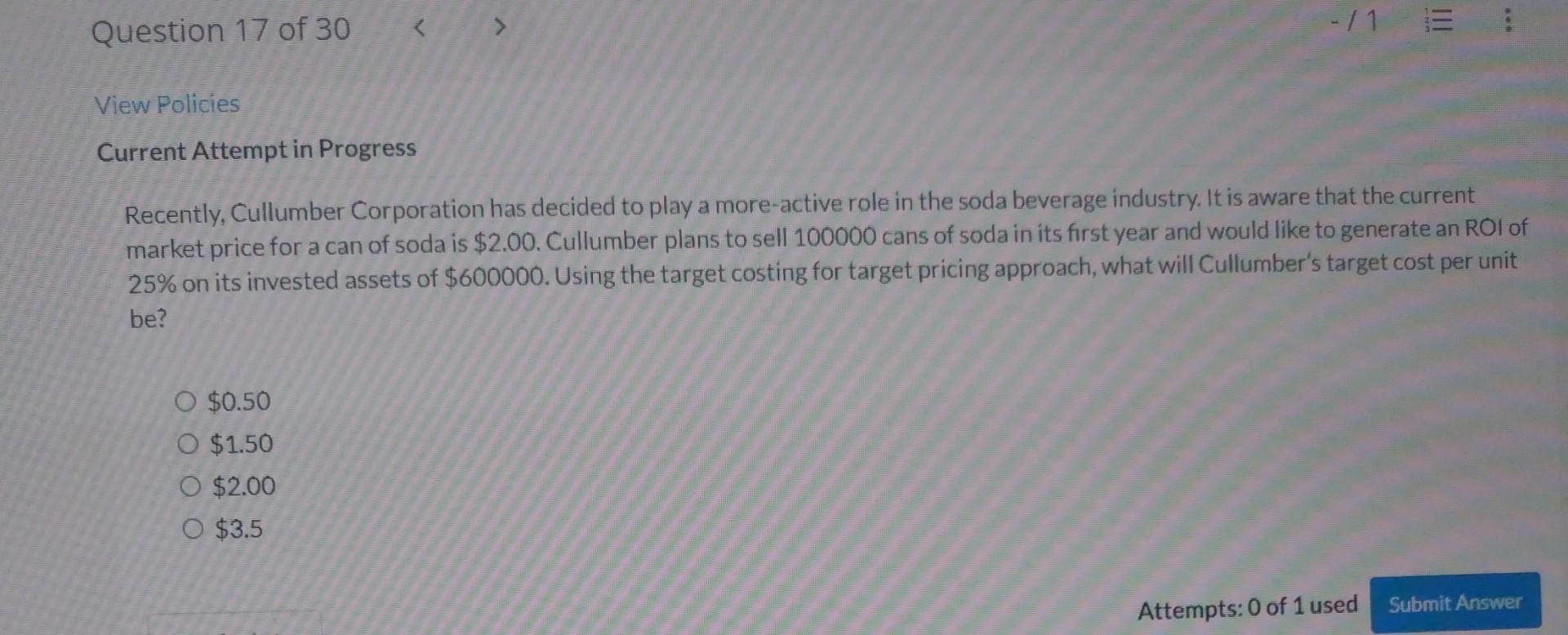  Current Attempt in Progress Recently, Cullumber Corporation has decided to play