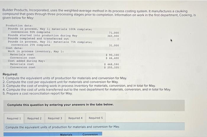  Builder Products, Incorporated, uses the weighted average method in its process