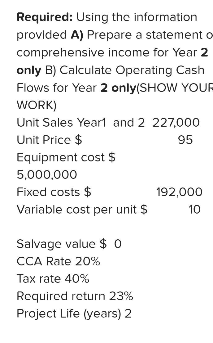  Required: Using the information provided A) Prepare a statement o comprehensive