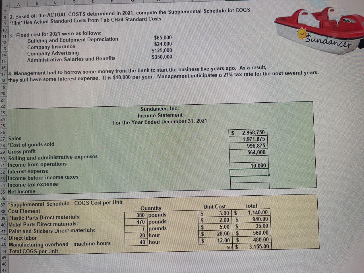 7 Monoco 8 2. Based off the ACTUAL COSTS determined in