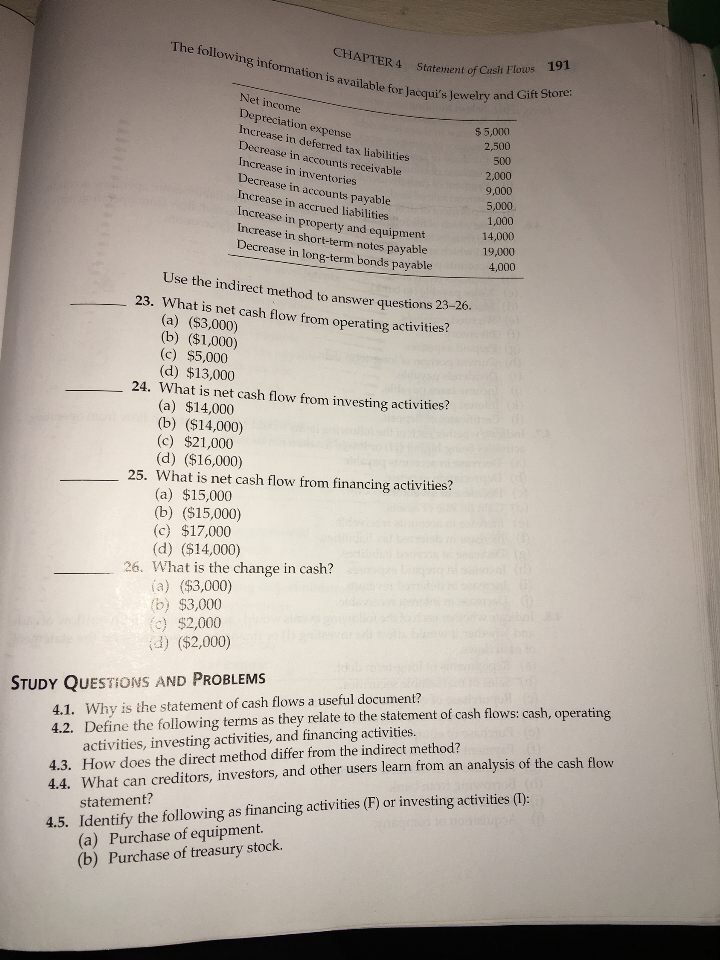 Complete the following using the information from the Study Questions and Problems