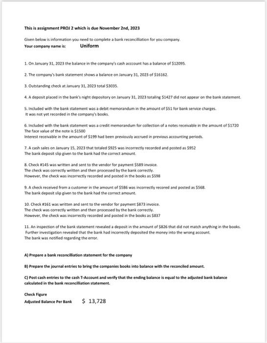  This is assignment PROJ 2 which is due November 2nd,2023 Given