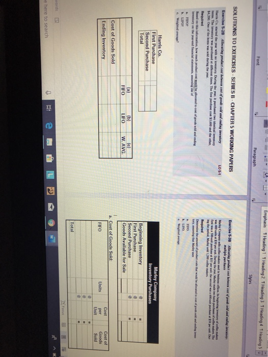 LO 5-1 Exercise 5-2B Allocating product cost between cost of goods sold
