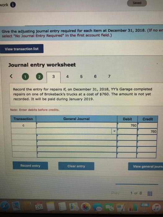  Saved work Give the adjusting journal entry required for each item