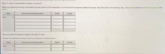 40 biodes at $88 each On May 31, Shepherd sold 31 bicycles