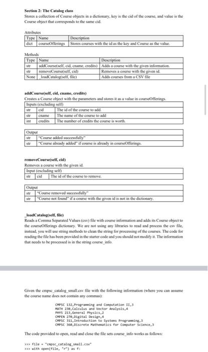  python please! HELPER CODE: class Catalog: ''' >>> C = Catalog()