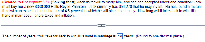  (Related to Checkpoint 5.5)(Solving for n) Jack asked Jill to marry