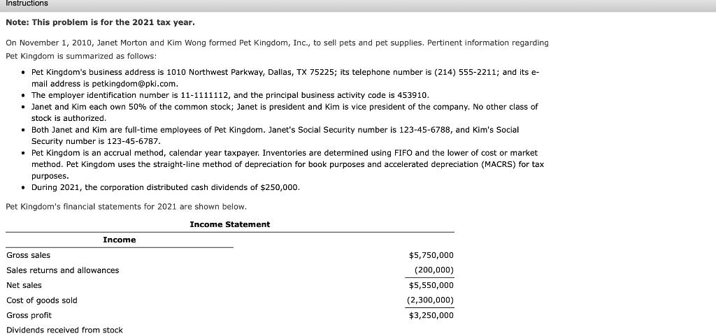  Note: This problem is for the 2021 tax year. On November