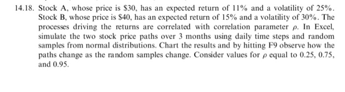  14.18. Stock A, whose price is $30, has an expected return