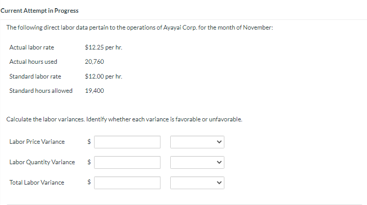  Current Attempt in Progress The following direct labor data pertain to
