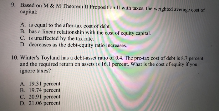  9. Based on M & M Theorem II Proposition II with
