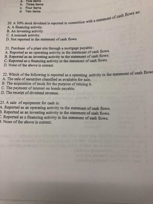  a. Five items b. Three items c. Four items d. Two