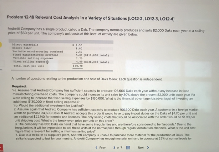  please help me to solve this requirements, thanks! Problem 12-18 Relevant