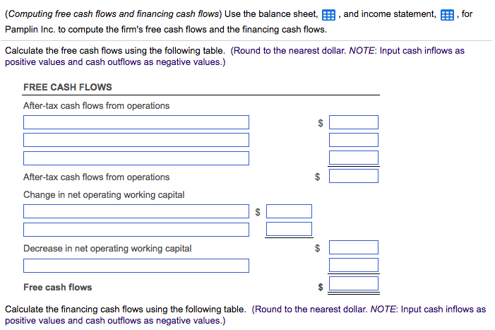 Computing free cash flows and financing cash flows) Use the balance