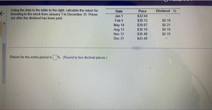  Using the data in the table to the right, calculate the