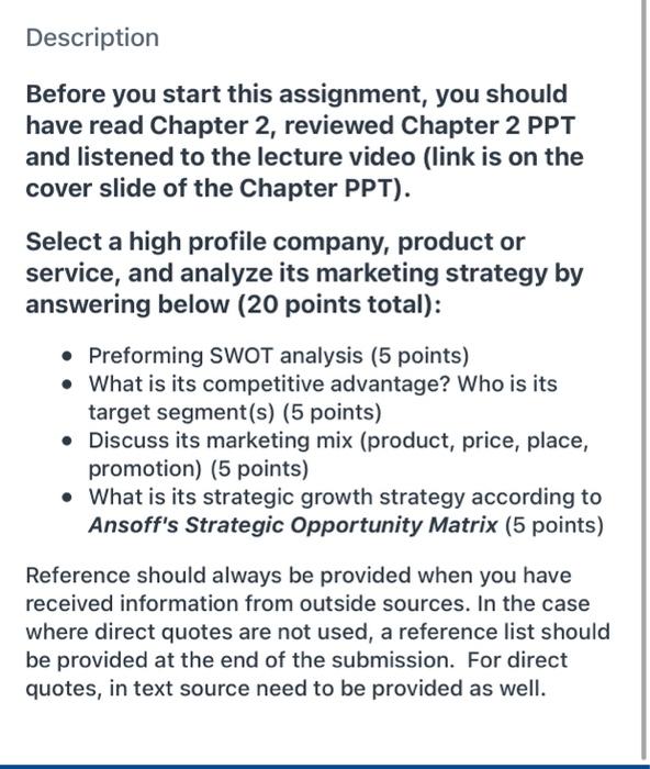 Description Before you start this assignment, you should have read Chapter