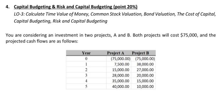  Please answer in MS Excel with formulas 4. Capital Budgeting &