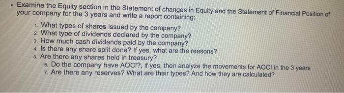  Examine the Equity section in the Statement of changes in Equity