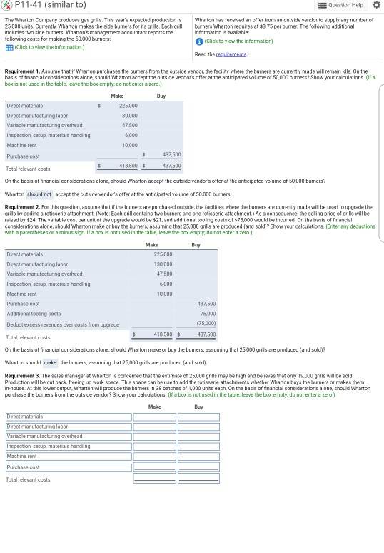  please help with the last chart that's not finished, P11-41 (similar