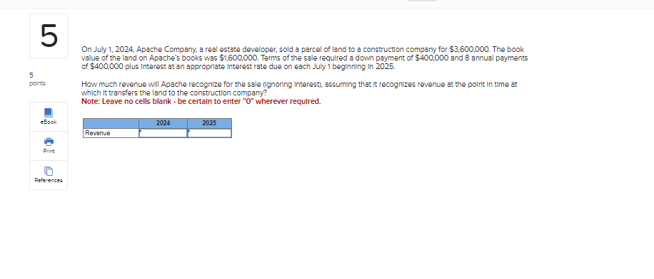  On July 1, 2024, Apache Company, a real estate developer, sold