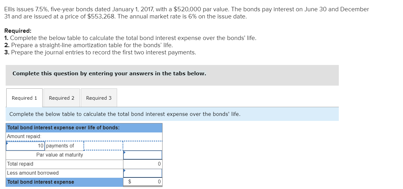  Ellis issues 7.5%, five-year bonds dated January 1, 2017, with a