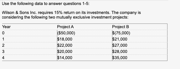  Use the following data to answer questions 1-5: Wilson & Sons