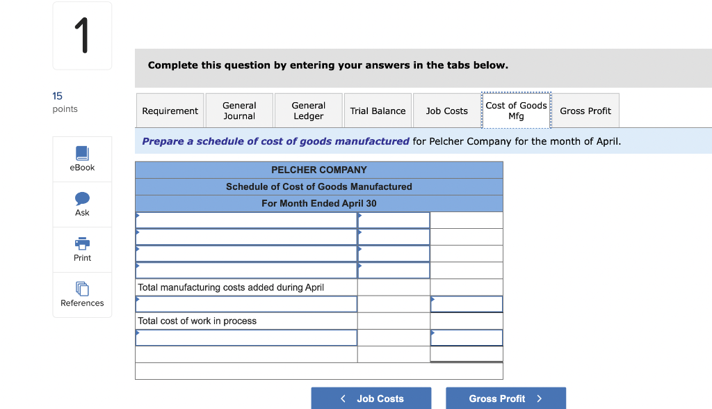March) Direct labor (in March) Applied overhead (March) Costs during April Direct