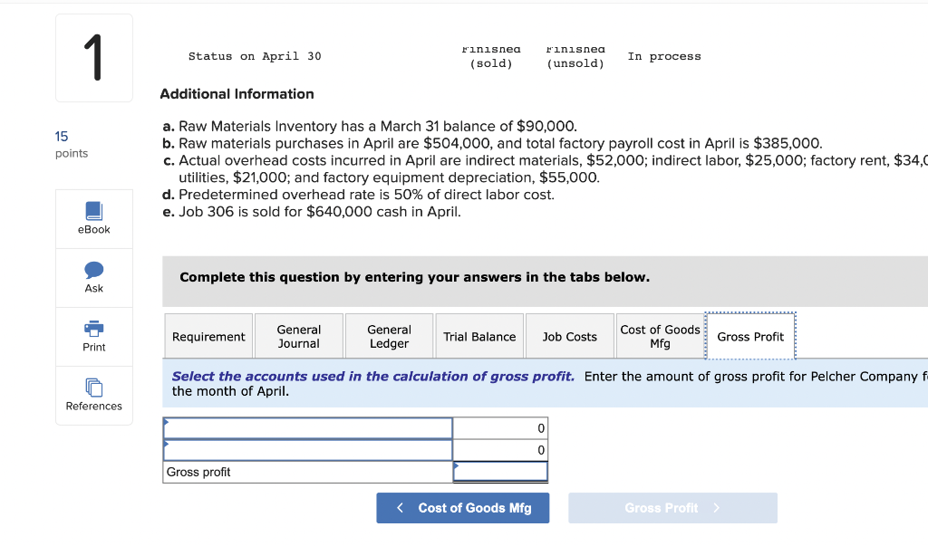 materials Direct labor Applied overhead Status on April 30 139,000 93,000 ?