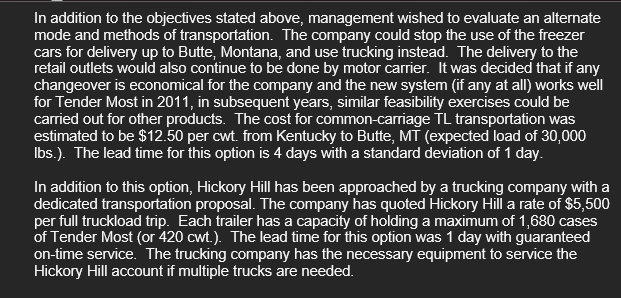 days, compute safety stock requirements for Tender Most inventories at the Butte,