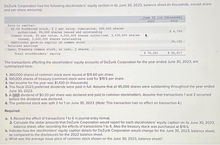  please help with A-C please complete journal entry 1-6 DeZurik Corporation