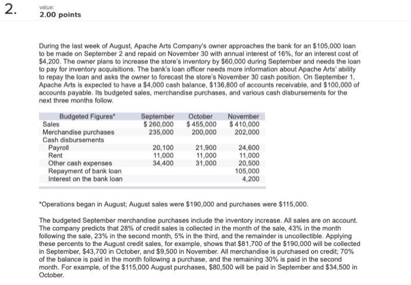  2 2.00 points During the last week of August, Apache Arts