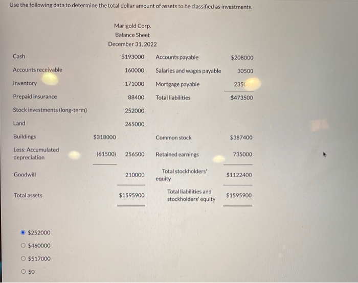  Use the following data to determine the total dollar amount of