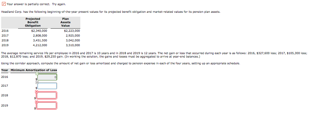  Your answer is partially correct. Try again. Headland Corp. has the